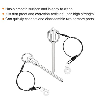 uxcell 1 Pcs Quick Release Pin, 6x64mm/1/4" x 2.52"(Dia. x L) Push-Button Ball Locking Pin 304 Stainless Steel Ring Handle Locking Pin with Wire for Audio Bimini Top Marine, Silver