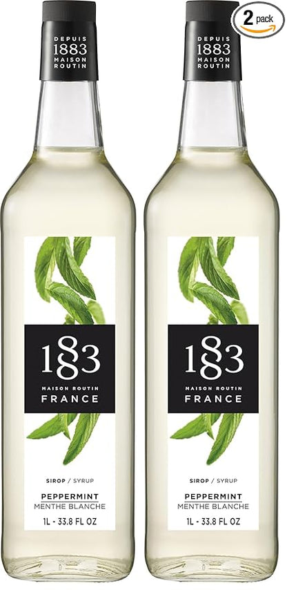 1883 Peppermint Syrup for Drinks, Made in France, 1 Liter Plastic Bottle (Pack of 2)
