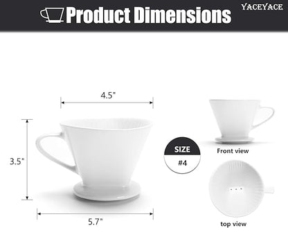 Pour Over Coffee Maker, Single White Ceramic Coffee Dripper with 3 Holes, Large Coffee Pour Over for Shop, Office, Home