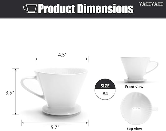 Pour Over Coffee Maker, Single White Ceramic Coffee Dripper with 3 Holes, Large Coffee Pour Over for Shop, Office, Home