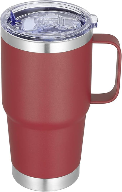 20 oz Stainless Steel Tumbler with Handle Metal Insulated Coffee Travel Mug with Handle Double Wall Tumbler Cup with Lid and Straw, Wine Red 1 Pack