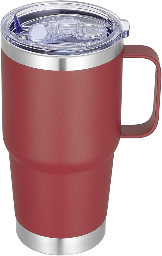 20 oz Stainless Steel Tumbler with Handle Metal Insulated Coffee Travel Mug with Handle Double Wall Tumbler Cup with Lid and Straw, Wine Red 1 Pack