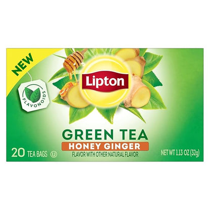 Lipton Honey Ginger Green Tea, Lemon Green Tea, & Peach Green Tea 20 CT (2ea) (Variety Pack)