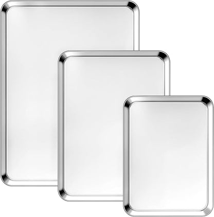 Ohtomber Stainless Steel Baking Sheet Pan Set, 3 Pack Cookie Sheets for Baking, Heavy Duty Stainless Steel Cookware Set, Oven Cookie Tray for Roasting, 9/12/16 Inch