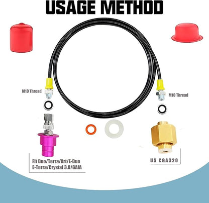 Soda Machine Co2 Adapter with 60inch Hose, Soda Maker Co2 Tanks Connector Filled from 5lb/10lb Co2 Tank Directly,Compatible with Duo/Terra/Art/E-Duo/E-Terra/Crystal 3.0/GAIA/AQUA FIZZ Pink Cylinder