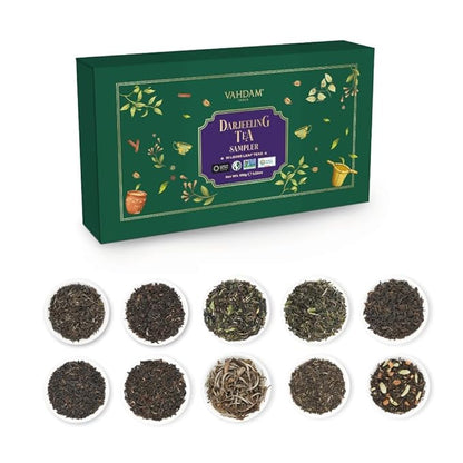 VAHDAM, Assorted Darjeeling Tea Sampler (10 Flavors, 50 Servings) Gluten Free, Non GMO - Darjeeling First Flush & Second Flush | Loose Leaf Tea Sample