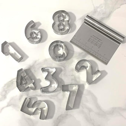Number Cookie Cutters Shapes 9pcs, Sturdy Basic Biscuit Cutters Set with Dough Cutter, Metal Birthday Cookie Cutters for Holiday Baking Decorating