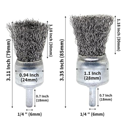 9-Piece Large Wire Brush Wheel Set - Metal Rust Removal, Polishing, Cleaning - 1/4″ (6mm) Shaft - Removes Burrs, Dust, and Paint - Handles Rough Surfaces - Rotary Tool Accessories