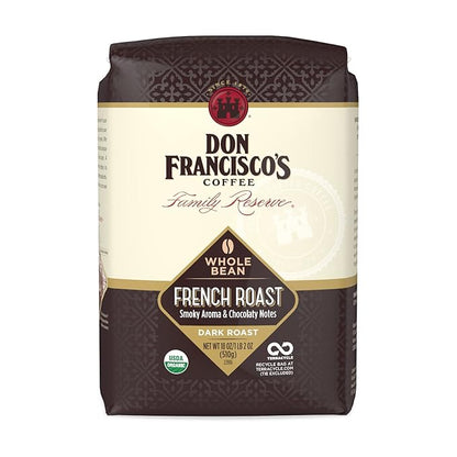 Don Francisco's Organic French Roast Whole Bean Coffee, Dark Roast – 100% Arabica, 18 oz Bag, Premium Coffee for Drip, Pour Over and French Press