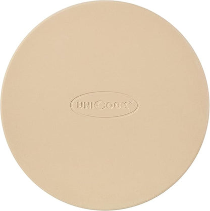 Unicook Small Pizza Stone 10.25 Inch for Oven and Grill, Round Baking Stone, Thermal Shock Resistant Cordierite Oven Pan with Plastic Dough Scraper, Ideal for Cooking Pizza, Bread