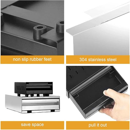 Coffee Knock Box, Stainless Steel Drawer Type Coffee Grind Container Coffee Knock Box Espresso Knocker Drawer Non Slip with Rubber Knock Stick for Cafes Home Kitchens Office (Black)