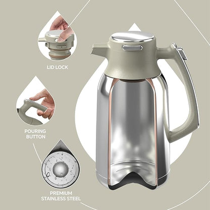 IDEUS Thermal Coffee Carafe 68oz (2,000ml), Stainless Steel Double Wall Insulated Vacuum Flask, Water Jug Coffee Server and Beverage Dispenser, Heat and Cold Retention (Celadon, 68oz (2,000ml))