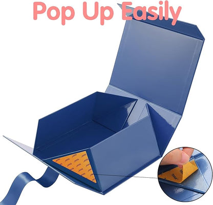 HAPPY POTATO Gift Box with Lid and Ribbon 9x6.5x3.8 Inches, Groomsman Proposal Box, Magnetic Blue Gift Box for Presents (Glossy Blue)