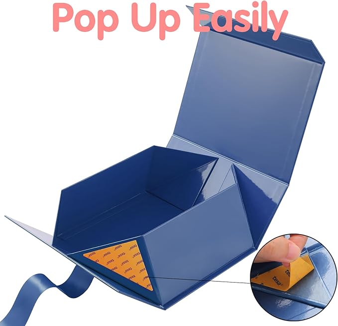 HAPPY POTATO 5 Gift Boxes with Ribbon 9x6.5x3.8 Inches, Blue Gift Boxes with Lids, Groomsmen Proposal Boxes, Magnetic Gift Boxes for Presents (Glossy Blue, Pack of 5)
