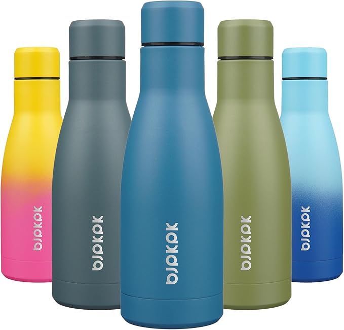 BJPKPK 12oz Water Bottles Stainless Steel Double Wall Vacuum Insulated Small Water Bottles for Travel,Sea Blue