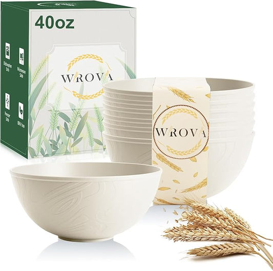 Beige Wheat Straw Bowls for Cereal and Salad,Alternative Plastic Bowls Set of 6,40oz Unbreakable Soup Bowls suitable for Kitchen,Party,Camping and R.V.