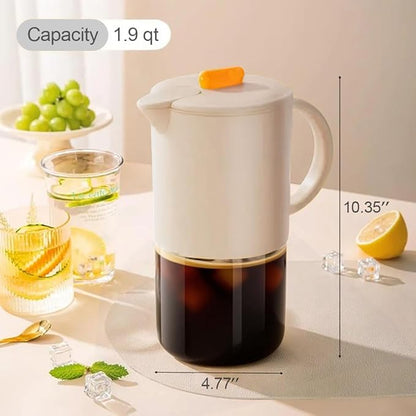 Delove Cold Brew Coffee Maker with Auto Spout – Shatterproof Plastic Shell, Wide Mouth Design – 62 oz (1.9 Quart) Iced Tea Glass Carafe with Removable Removable Mesh Filter (1, Beige)