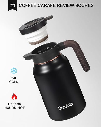 Carafes for Hot Liquids 51 oz - 12 Hour Stainless Steel Thermal Coffee Carafe-Insulated Coffee Carafes For Keeping Hot/Cold Coffee, Tea, Water, 1.5 Liter Beverage Dispenser(Black/Gold)