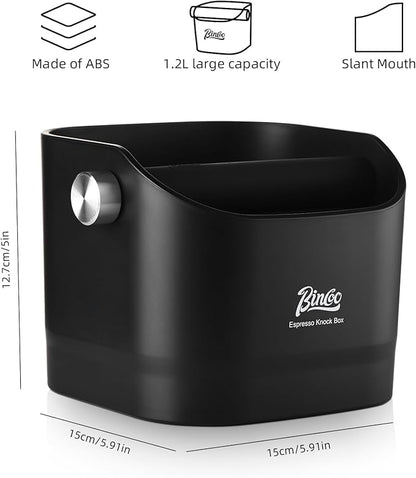 Espresso Knock Box - Bincoo Black Espresso Machine Knock Box/Espresso Grounds Knock Box, Barista Style Coffee Knock Box for Grounds with Removable Shock-Absorbent Knock Bar and Anti-Slip Base. (Black)