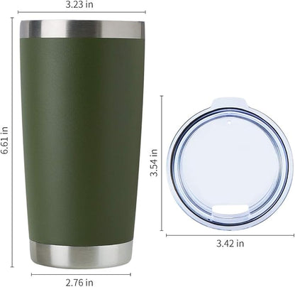 DOMICARE 20oz Stainless Steel Tumbler Bulk with Lid, Double Wall Vacuum Insulated Travel Mug, Powder Coated Coffee Cup (Army Green, 12)
