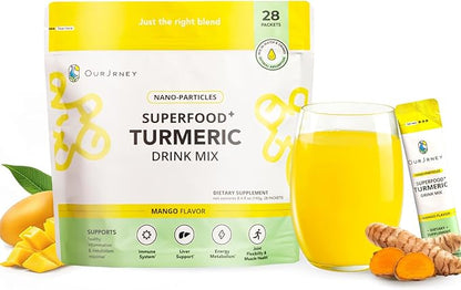 Nano Turmeric Curcumin Drink Powder, Golden Juice for Wellness & Immunity, No Turmeric Taste, Add to Smoothies/Water Daily Morning Routine–35X Absorption–Mango Flavor–Joint Support Supplement