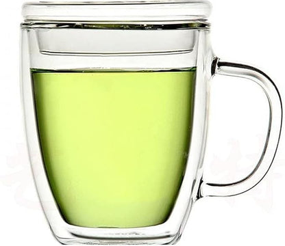 Insulated Espresso Cups - 16 oz Double Wall Glass Mugs With Handle and Lid - Cold & Heat Resistant - Perfect for Coffee, Tea, Milk, Wine