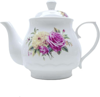 European Style Porcelain Teapot, Coffee Tea Water Pot Vintage Ceramic Kettle (42oz)