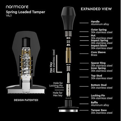 Normcore 57mm Coffee Tamper V4.1 with Click Sound Feedback, Spring Loaded Tamper With Stainless Steel Flat Base, Compatible with Lelit Anna Portafilter, Black
