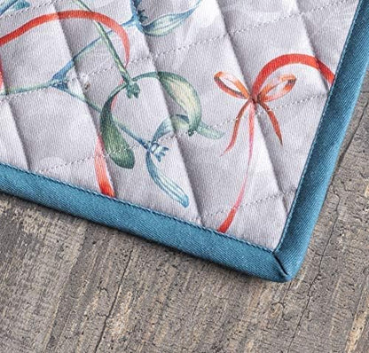 Maison d' Hermine Pot Holders Set 100% Cotton Heat Resistant Potholders 8" x 8" Hot Pads with Loop BBQ, Cooking, Baking, Grilling, Kitchen, Handling Hot Pans (Pack of 1, Enora)