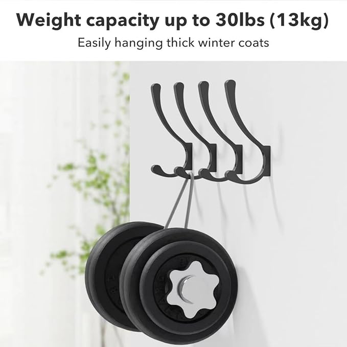 12 Pack Hanging Coat Hooks Wall Mount, Coat Hanger Wall Hangers, Metal Hooks for Hanging Heavy Duty, Screw in Hooks for Hanging Towels, Clothes, Backpack, Hat, Bag, Jacket, Key, Robe, Backpack Black