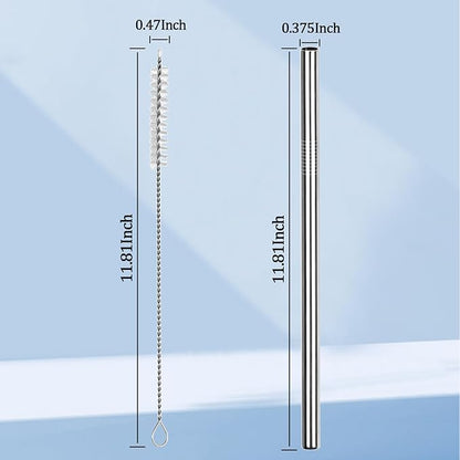 Stainless Steel Straw Replacement for Stanley 40 oz 30 oz,6 PCS Straight Reusable Metal Straws with Cleaning Brush, Compatible for 40oz Stanley Cup Tumbler