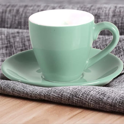 homEdge Porcelain Espresso Shot Cup Set with Saucers and Stainless Steel Spoons - 80 ml / 2.67 oz, Set of 4, Mint Green