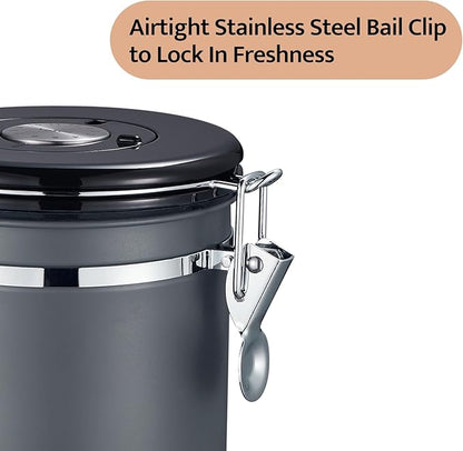 Veken Coffee Canister, Airtight Stainless Steel Kitchen Food Storage Container with Date Tracker and Scoop for Beans, Grounds, Tea, Flour, Cereal, Sugar, Cookies Jars, 16OZ Gray