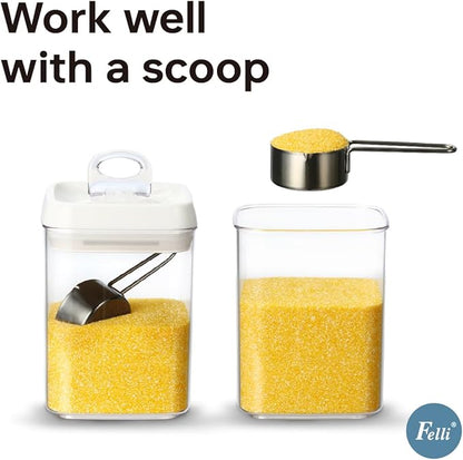 Felli Flip Tite Food Storage Containers With Lid 5" LARGE Airtight Ring Lock Flip Top, Square Acrylic Canister Jar for Rice Sugar Flour Protein Powder, Kitchen Pantry Organizer, Gift Set (1.8qt)