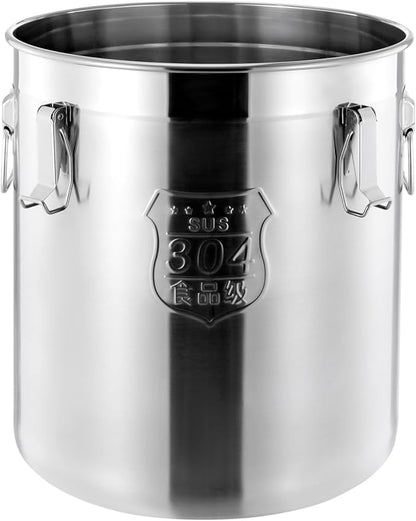 PERFERATE 304 Stainless Steel Airtight Canister 6L/12L Food Storage Bucket with Lids and Sturdy Locking Clamp Metal Cereal Rice Storage Container for Flour, Coffee Bean, Sugar, Cookie (48L)