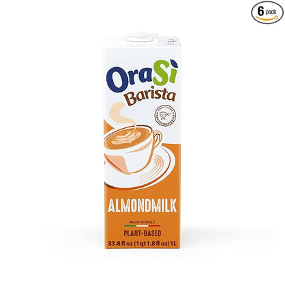OraSì Almond Milk Barista | High-Foaming Plant-Based Almond Milk for Coffee, Latte Art & Italian-Style Cappuccino | Dairy-Free, Gluten-Free, Non-GMO | 1 L (33.8 fl oz) Carton