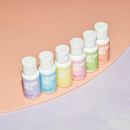 Colour Mill Pastel Pack Oil-Based Food Coloring, 20 Milliliters Each of 6 Colors: Baby Blue, Baby Pink, Lavender, Lemon, Mint and Peach