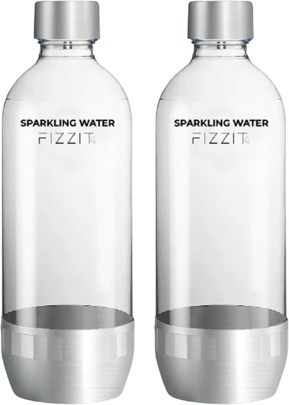 FIZZIT 1L Carbonation Bottles – 2 Pack | Value Set | Compatible with SodaStream & Most Soda Makers | BPA-Free PET, Reusable, Eco-Friendly with Hermetic Sealing Caps (Universal-Bottles)