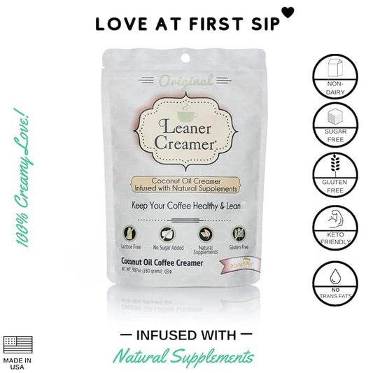 Leaner Creamer Coconut Creamer with Superfood Ingredients – Non-Dairy, Sugar-Free Powdered Coffee Creamer – Original Flavor – 2-Pack Bundle – 280g Each