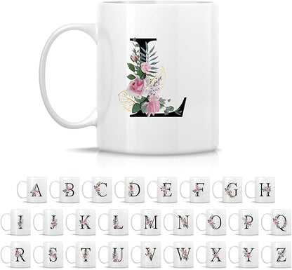 Retreez Initial A-Z Floral Botanical Bouquet Alphabet Monogrammed Monogram Mug 11 Oz Ceramic Tea Coffee Mugs - Appreciation Thank You Wedding Birthday Gifts for her friend coworker sister - L Initial