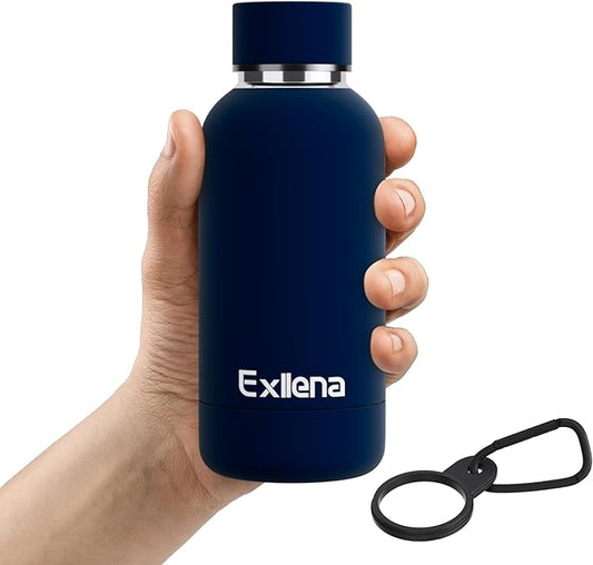 Small Water Bottle 12oz with Clip, Double Wall Stainless Steel Vacuum Small Insulated Water Bottle Keeps Drinks Cold 24 Hrs/Hot 12 Hrs for Kids Handbag School BPA Free (Navy Blue)