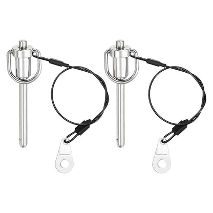 uxcell 2 Pcs Quick Release Pin, 1/4" x 2"(Dia. x L) Push-Button Ball Locking Pin 304 Stainless Steel Ring Handle Locking Pin with Wire for Audio Bimini Top Marine, Silver