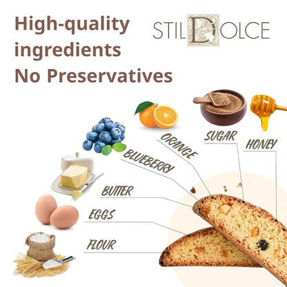 Authentic Italian Semi-Soft Blueberry and Orange Biscotti | Made in Tuscany, Italy | Stildolce Traditional Biscuits, 8.8 Oz