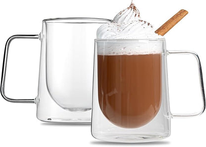 Restaurantware-Forma Professional 10.2 Ounce Double Wall Coffee Mugs, 12 Insulated Coffee Mugs With Handle - Dishwashable, Reusable, Clear Glass Beverage Cups, Freezable, For Hot Or Cold Beverages