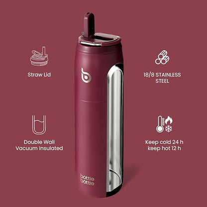 BOTTLE BOTTLE Stainless Steel Water Bottle with Straw and Lid, 32 oz Vacuum Insulated Cup,Stay Cold and Hot， Leak-Proof Wide Mouth Sports Water Bottles red