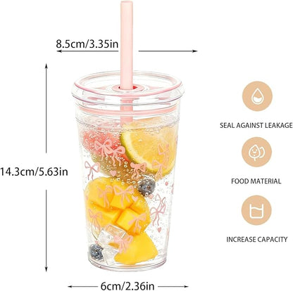Clear Tumbler Cup, 16 oz Plastic Iced Coffee Cup with Lid and Straw, 6 Pack, Reusable and Dishwasher-Safe, for Gatherings and Outdoor Adventures (6, Bow Tie)
