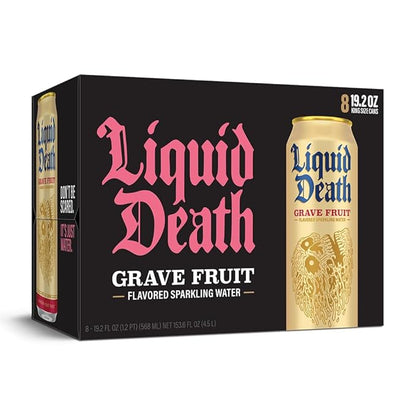Liquid Death, Grave Fruit, Grapefruit-Flavored Sparkling Water, 8-Pack (19.2oz Cans), Low Calorie & No Artificial Sweeteners