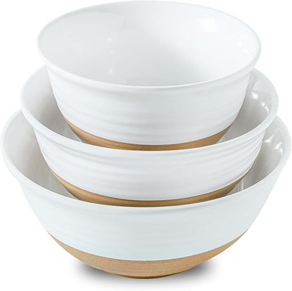 Ceramic Mixing Bowls,Large Serving Bowls 2.1/1.5/1.0 Qt,Salad Bowls Set of 3 for Kitchen Space Saving Storage,Nesting Bowls for Cooking,Popcorn,Soup,Fruit, Microwave & Dishwasher Safe,White