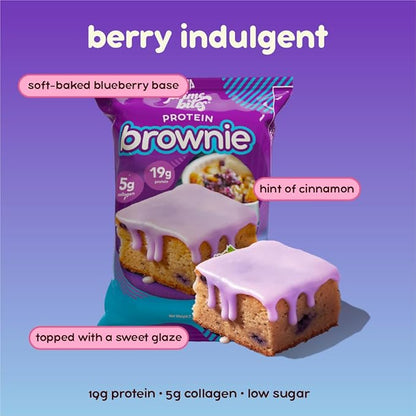 Prime Bites Protein Brownie from Alpha Prime Supplements | High Protein, Collagen Fortified Low Sugar Treat | Delicious Snack | 12 Bars per Box (Blueberry Cobbler)