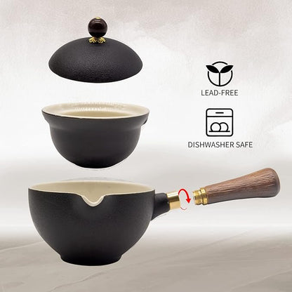 LURRIER Porcelain Chinese Gongfu Tea Set,Portable Teapot Set with 360 Rotation Tea maker and Infuser,Portable All in One Gift Bag for Travel,Home,Gifting,Outdoor and Office (Black)